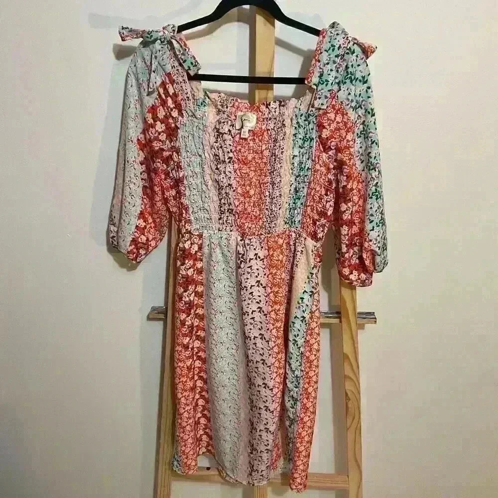 Fig and Flower lined smocked prairie floral boho dress size medium